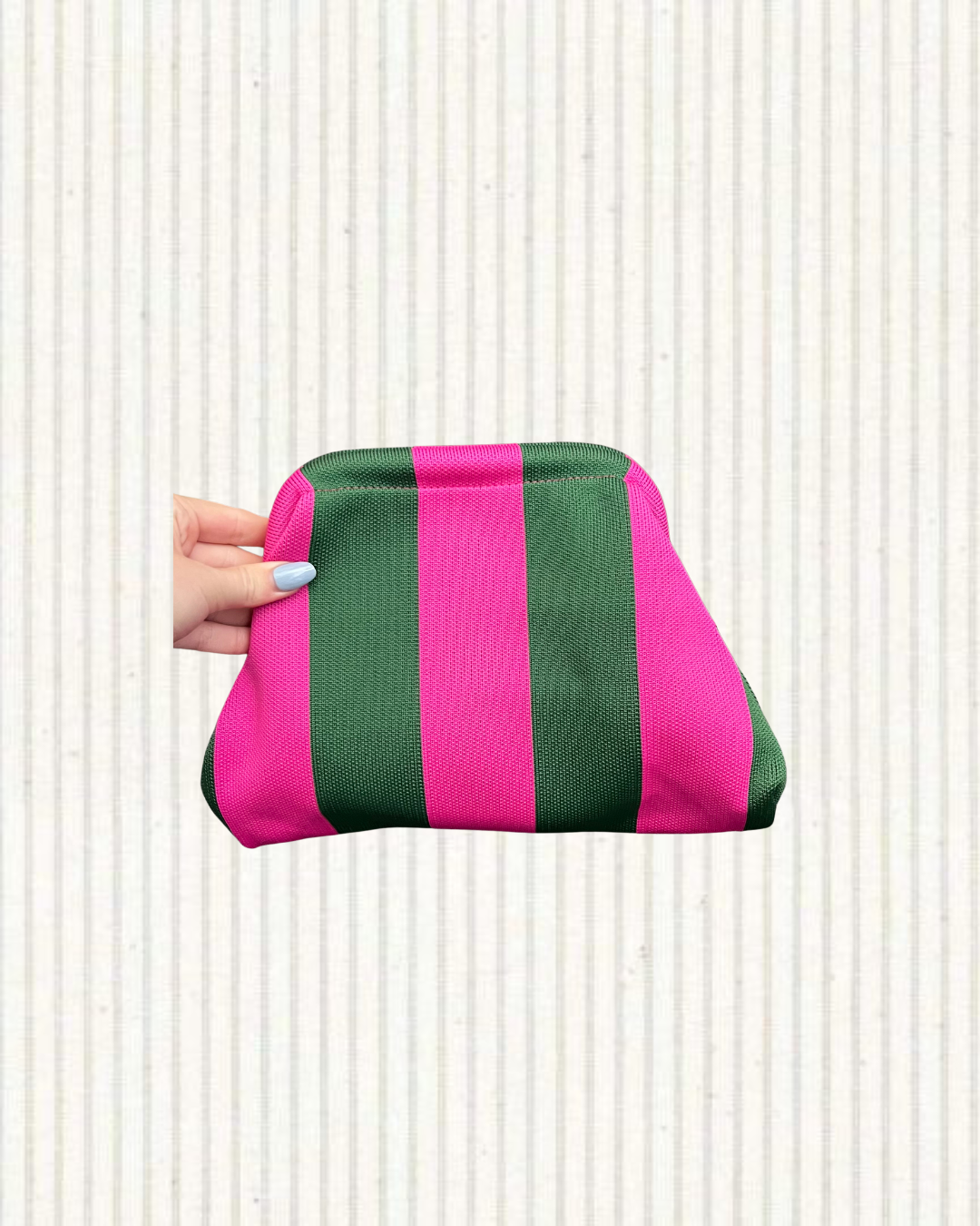 Clutch streep roze/groen